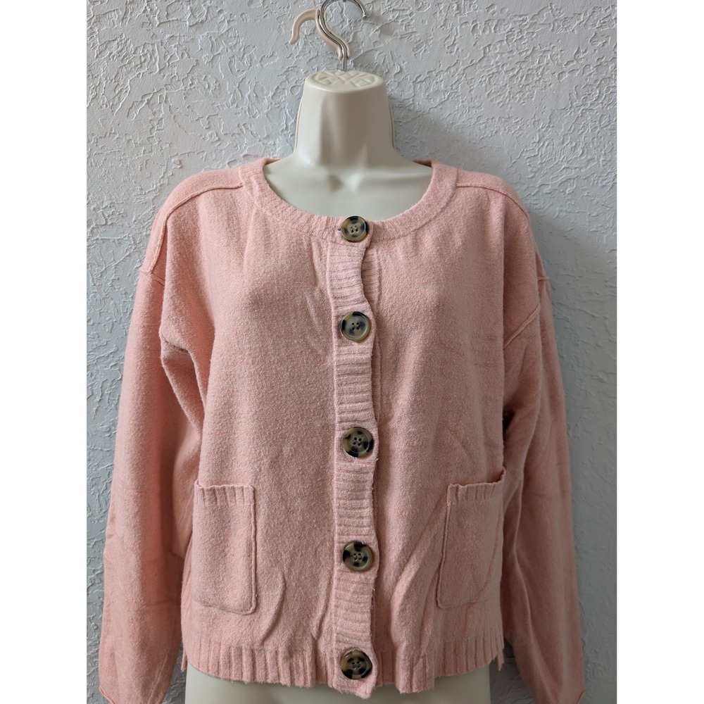 Free People Brushed Button Up Cardigan Women L Rose Patch Pockets